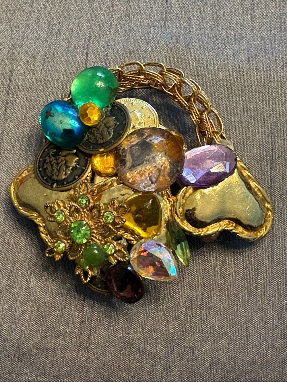 Unique Gold Multi-Stone Cluster Brooch - Women Jewelry